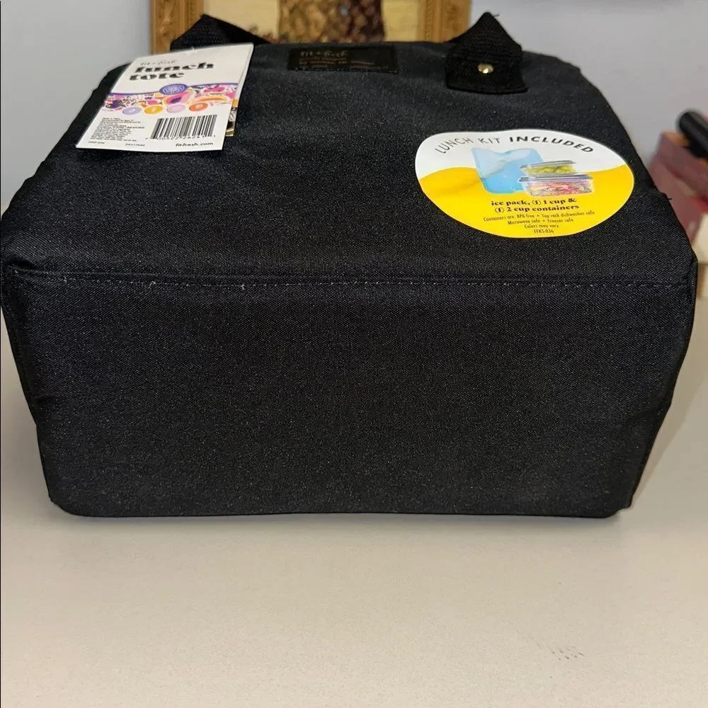 fit + fresh Bloomington Black Lunch Tote Bag w/ Handles Ice Pack & 2 Containers